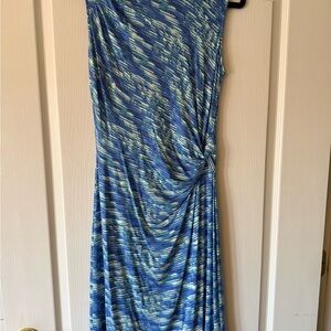 NIC+ZOE Blue and Aqua Multi-Stripe Sleeveless Dress with Twist Waist